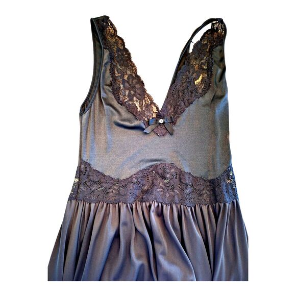 VINTAGE USA MISS ELAINE PEIGNOIR SET BLACK NIGHTGOWN and ROBE LONG LACE SMALL - Picture 5 of 16